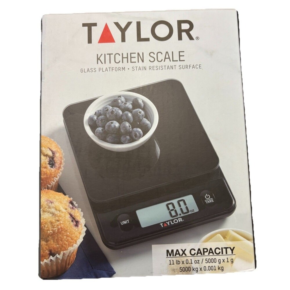 Taylor Digital Kitchen Scale Black Glass Platform 11 lb Tare Unit Conversion